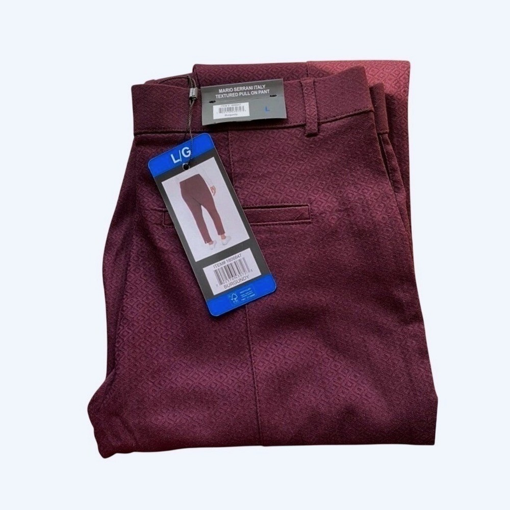 Mario‎ Serrani Textured Pull On Pants Women L Burgundy NEW Jaquard Slim Trousers